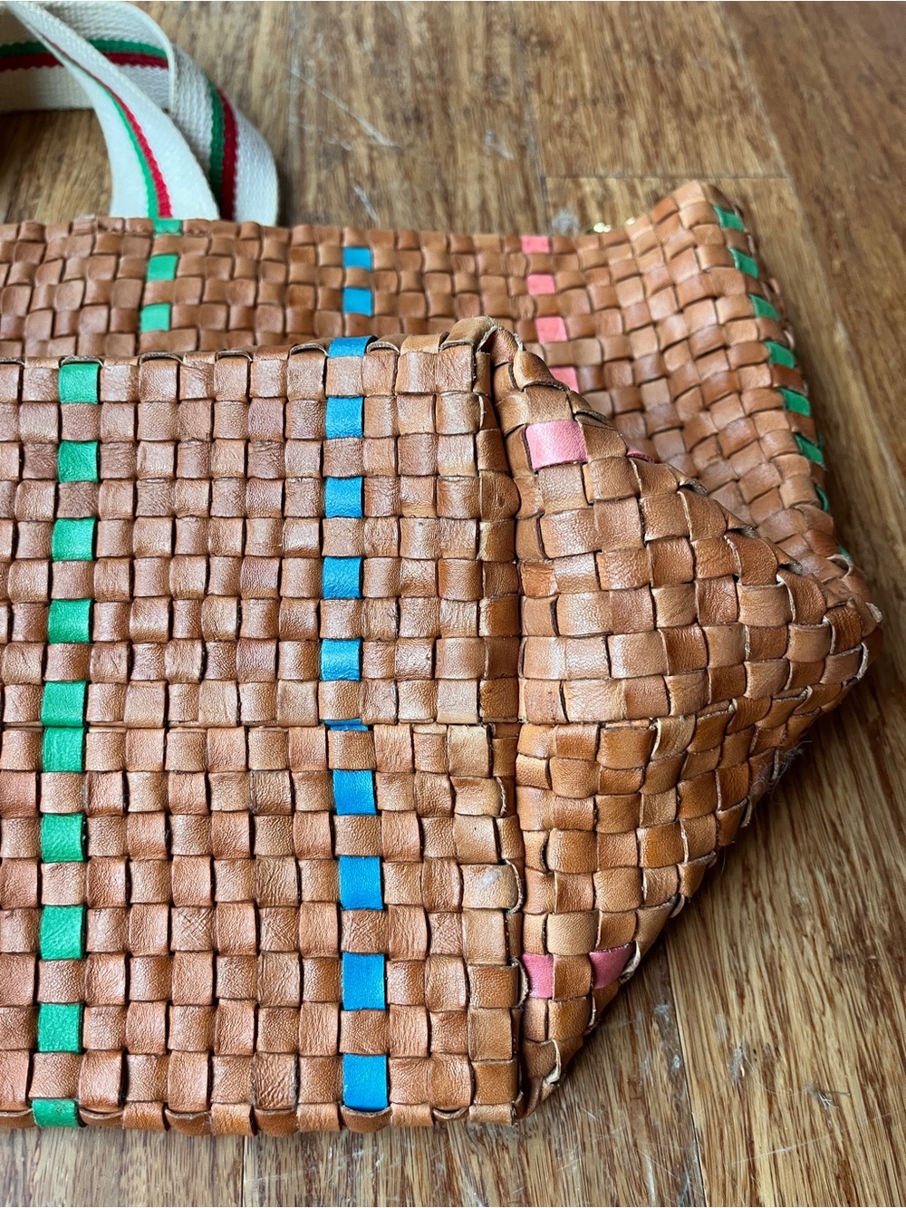 Clare V Woven Bateau Tote Natural with Pink, Blue, Green Accents - Picture 10 of 16